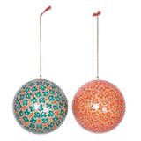The Holiday Aisle® Festive Chinar Papier Mache Ball Ornament Ceramic/Porcelain in Blue/Orange, Size 4.7 H x 4.7 W x 0.2 D in | Wayfair