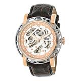 REIGN Men's Watches Rose - Rose Goldtone & White Stavros Automatic Skeleton Leather-Strap Watch