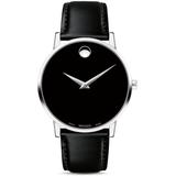 Men's 40mm Ultra Slim Watch With Leather Strap & Black Museum Dial - Black - Movado Watches