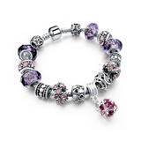 Yeidid International Women's Bracelets - Amethyst-Colored Austrian Crystal & Heart Charm Bracelet