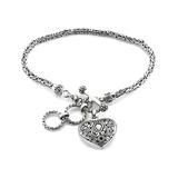 Samuel B. Collection Women's Bracelets SILVER - Sterling Silver Filigree Heart Charm Bracelet