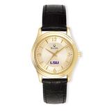 Women's Bulova Gold/Black LSU Tigers Stainless Steel Watch with Leather Band