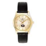Women's Bulova Gold/Black Georgia Bulldogs Stainless Steel Watch with Leather Band