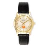Women's Bulova Gold/Black Clemson Tigers Stainless Steel Watch with Leather Band