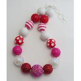 Kenzie's Boutique Girls' Necklaces - Pink & Red Christmas Bead Necklace
