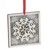 The Holiday Aisle® Country Rustic Glittered Snowflake Framed Christmas Ornament Wood in Brown/Gray/Yellow, Size 5.0 H x 5.0 W x 0.25 D in | Wayfair