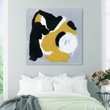 Wrought Studio™ 'Toca Discos' Painting Print on Wrapped Canvas Canvas, Wood in Black/White/Yellow, Size 16.0 H x 16.0 W x 2.0 D in | Wayfair