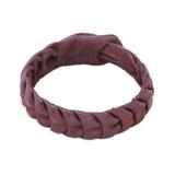 Smooth Wave,'Handmade Leather Wristband Bracelet in Brown from Thailand'