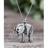 Willowbird Women's Necklaces Silver - Crystal & Stainless Steel Etched Elephant Pendant Necklace