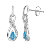 10k White Gold Swiss Blue Topaz & 1/8 Carat T.W. Diamond Infinity Drop Earrings, Women's