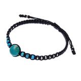 Blue Classic,'Silver and Recon. Turquoise Beaded Macrame Bracelet'