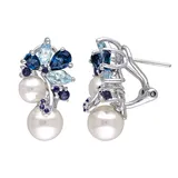 Stella Grace Sterling Silver Freshwater Cultured Pearl, Blue Topaz & Sapphire Earrings, Women's, White