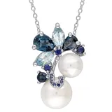 "Stella Grace Sterling Silver Freshwater Cultured Pearl, Blue Topaz & Sapphire Pendant, Women's, Size: 18"", Multicolor"