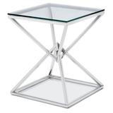 Orren Ellis Mongillo Glass Top End Table Stainless Steel/Glass in Gray, Size 23.6 H x 19.6 W x 19.6 D in | Wayfair B8708C97818A4C189F0DB45C40A2195A
