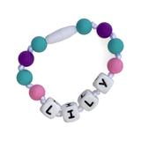 SillyMunk Girls' Teething Jewelry - Purple & Pink Personalized Bracelet Teether