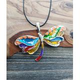 BeSheek Women's Necklaces - Rainbow & Silvertone Mosaic Dragonfly Pendant Necklace