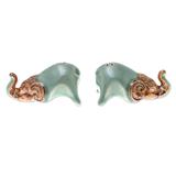 Crouching Elephants in Green,'Celadon Ceramic Elephant Salt and Pepper Shakers (Pair)'