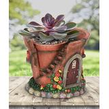 "Exhart Outdoor Planters MultiColor - 7.5"" Solar Fairy House Flower Pot"