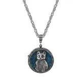 1928 Jewelry Antiqued Pewter Cat Locket Pendant Necklace, Women's, Blue