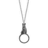 1928 Jewelry Vintage Antiqued Pewter Cat Magnifying Glass Pendant Necklace, Women's, Grey