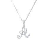Golden Moon Women's Necklaces Silver - Crystal & Sterling Silver Script Initial Pendant Necklace