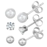 Charming Girl Sterling Silver Crystal & Faux Pearl Earring Set, Women's, White