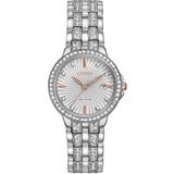 Women's Eco-drive Crystal Accent Stainless Steel Bracelet Watch 28mm Ew2340-58a - Gray - Citizen Watches