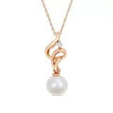 Belk & Co 7 Mm-7.5 Mm Cultured Freshwater Pearl And 1/10 Ct. T.w. Diamond Swirl Drop Necklace In 10K Rose Gold, White