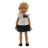 American Fashion World Doll Clothing - Black & White Polka Dot Tulle Skirt Set for 14.5'' Doll