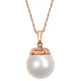 "Stella Grace 10k Rose Gold Diamond Accent & Freshwater Cultured Pearl Pendant, Women's, Size: 17"", White"