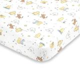 Disney Winnie the Pooh Classic 100% Cotton Fitted Crib Sheet Cotton in Blue/Orange/White, Size 8.0 H x 28.0 W x 52.0 D in | Wayfair 8893745