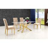 Willa Arlo™ Interiors 5 Piece Dining Set Glass/Metal/Upholstered Chairs in Yellow, Size 30.0 H in | Wayfair 158F758A507848C7867293237E3B6EDE