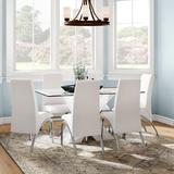 Wade Logan® Meadors 6 - Person Dining Set Wood/Glass/Upholstered Chairs in White | Wayfair 705EADE3165D44C49EC80F107B9B236E