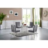 Dining Set - Everly Quinn Pamela 5 Piece Dining Set Base in Silver, Upholstery in Gray, Upholstered Chairs/Glass/Metal, Silver/Gray