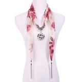 Ella & Elly Women's Necklaces Red - Pink Imitation Pearl & Silvertone Floral Scarf Necklace