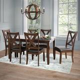 Alcott Hill® Pettry 7 - Piece Counter Height Solid Wood Dining Set Wood/Upholstered Chairs in Black/Brown, Size 38.75 H in | Wayfair