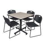 "Kobe 36"" Square Breakroom Table in Maple & 4 Zeng Stack Chairs in Black - Regency TKB3636PL44BK"