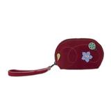 Ladybug,'Red Suede Leather Coin Purse with Green Ladybug Appliqué'