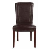 Ken 19''H Leather Side Chair in Brown/Cherry Mahogany (Set of 2) - Safavieh HUD8200A-SET2