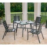 Gracie Oaks Colson 5-Piece Commercial-Grade Patio Dining Set w/ 4 Aluminum Slat-Back Dining Chairs, Size 38.0 W x 38.0 D in | Wayfair