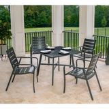 Gracie Oaks Colson 5-Piece Commercial-Grade Patio Dining Set w/ 4 Aluminum Slat-Back Dining Chairs & a 38" Slat-Top Table Metal in Black/Gray