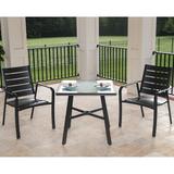 Gracie Oaks Colson 3-Piece Commercial-Grade Bistro Set w/ 2 Aluminum Slat-Back Dining Chairs & a 30" Tempered-Glass Table Glass/Metal in Black/Gray