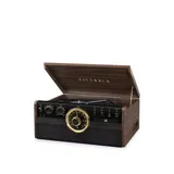 Victrola 6-in-1 Wood Bluetooth Mid Century Record Player with 3-Speed Turntable, CD, Cassette Player, and Radio