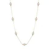"14K Gold Bead White Crystal Station Necklace, Women's, Size: 18"""