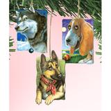 The Holiday Aisle® 3 Piece Dogs Wooden Hanging Figurine Ornament Set Wood in Brown, Size 5.0 H x 5.0 W x 0.25 D in | Wayfair