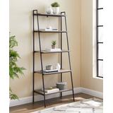 Walker Edison Bookcases & Bookshelves Grey - Gray Wash Metal & Wood Ladder Shelf