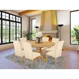 Charlton Home® Park Row 7 - Piece Butterfly Leaf Rubberwood Solid Wood Dining Set Wood/Upholstered Chairs in Brown | Wayfair