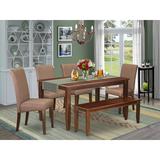 Winston Porter Caroyln Kitchen Table 6 Piece Solid Wood Dining Set Wood/Upholstered Chairs in Brown, Size 30.0 H in | Wayfair
