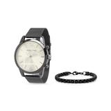 HMY Jewelry Men's Bracelets multi - Black & White Stainless Steel Mesh Watch & Bracelet Set