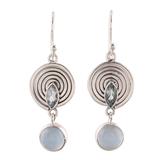 Wonderful Spiral,'Blue Topaz and Chalcedony Dangle Earrings from India'